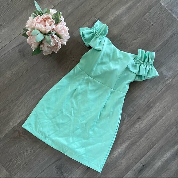 New Do + Be Mint to Be Ruffle Off Shoulder Dress - Picture 2 of 5